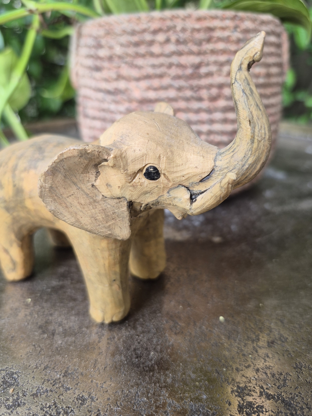 Vintage MCM Crushed Oyster Shell Elephant Figurine Trunk Up Folk Art